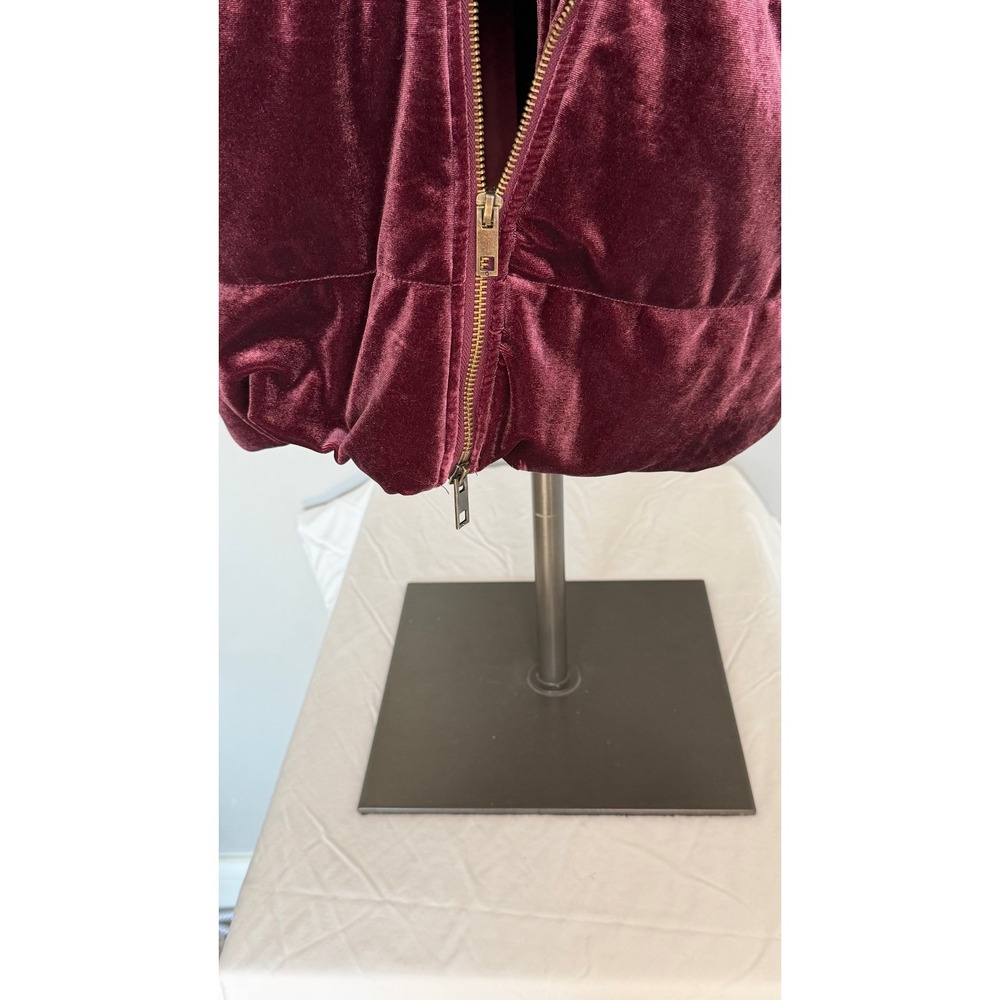 Who What Wear Velvet Quilted Puffer Jacket Plum Burgundy Wine Oversized Coat M - Picture 2 of 6